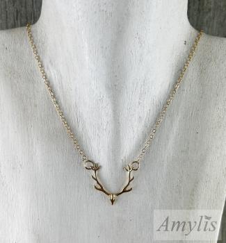 Preview: Halskette Hirschgeweih Gold | Handmade Schmuck von Amylis