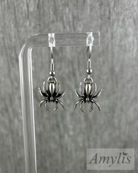 Preview: Spinnen Ohrhänger silberfarben handmade Halloween Schmuck | Amylis