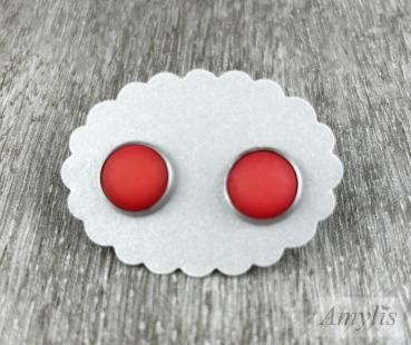 Preview: Korallenrote Ohrstecker – Handmade Edelstahl Ohrringe | Amylis