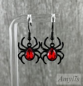 Spinnen Ohrhänger mit rotem Stein