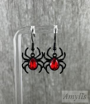 Preview: Spinnen Ohrhänger mit rotem Stein