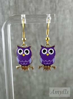 Preview: Lila Eulen Ohrhänger – Handmade Schmuck | Amylis