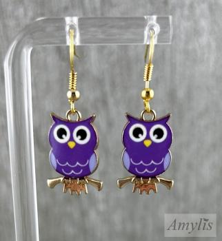 Lila Eulen Ohrhänger – Handmade Schmuck | Amylis