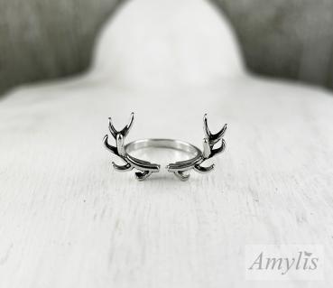 Offener Hirschgeweih Ring Silber