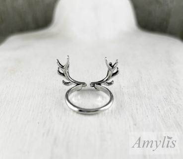 Preview: Offener Hirschgeweih Ring Silber