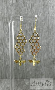 Preview: Bienenwaben Ohrringe Gold