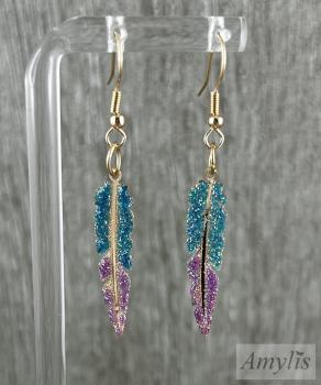 Glitzer Feder Ohrhänger Türkis Violett