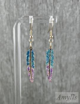 Preview: Glitzer Feder Ohrhänger Türkis Violett