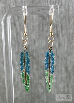 Glitzer Feder Ohrhänger Türkis Grün