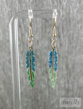 Preview: Glitzer Feder Ohrhänger Türkis Grün