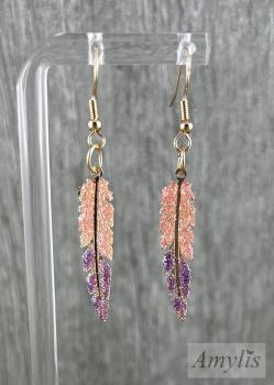 Preview: Glitzer Feder Ohrhänger Pfirsich Violett