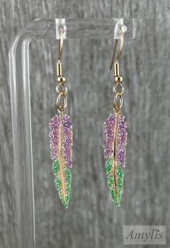 Glitzer Feder Ohrhänger Grün Violett