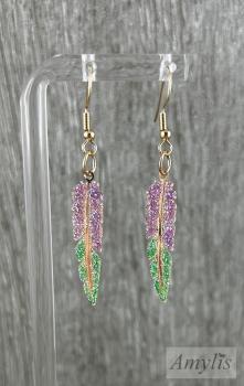 Preview: Glitzer Feder Ohrhänger Grün Violett