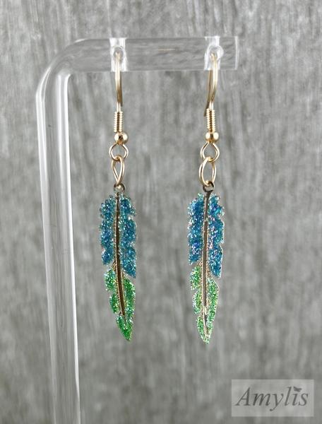 Glitzer Feder Ohrhänger Türkis Grün
