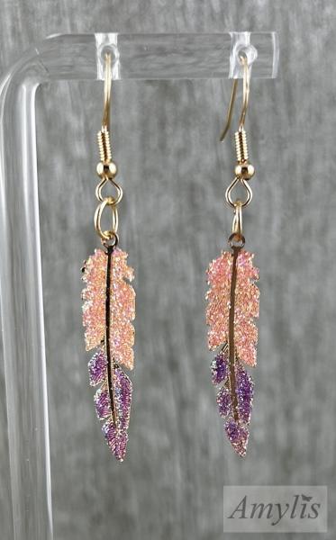 Glitzer Feder Ohrhänger Pfirsich Violett