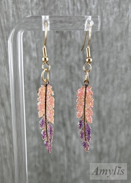 Glitzer Feder Ohrhänger Pfirsich Violett